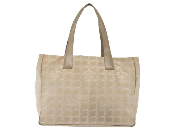 CHANEL Nuova Borsa Tote da Viaggio Nylon Beige Oro CC Auth ti3357 D'oro - vista 13