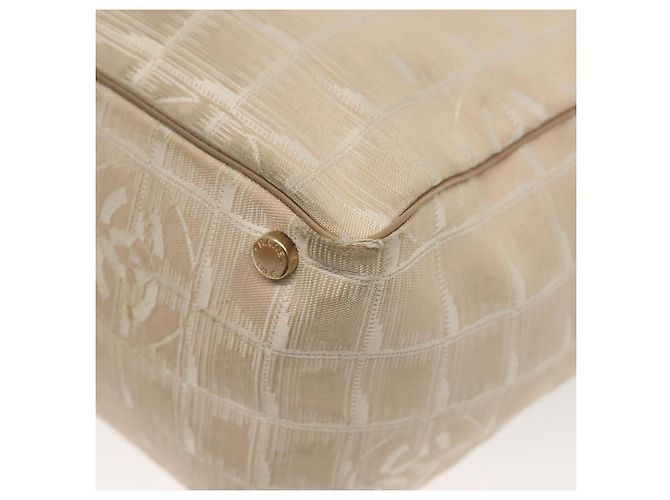 CHANEL Nuova Borsa Tote da Viaggio Nylon Beige Oro CC Auth ti3357 D'oro - vista 16