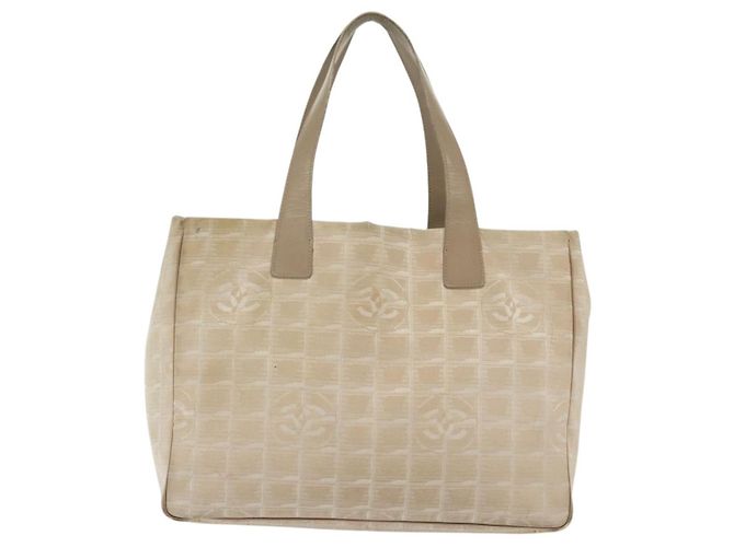 CHANEL Nuova Borsa Tote da Viaggio Nylon Beige Oro CC Auth ti3357 D'oro - vista 2