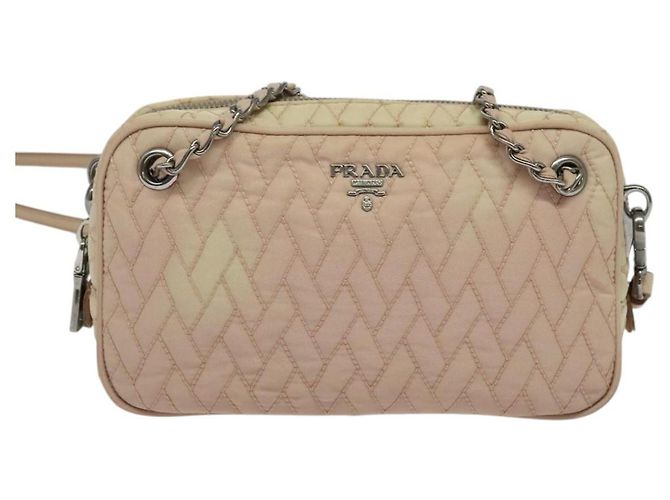 PRADA Bolsa de Ombro com Corrente Nylon 2em1 Rosa Prata Auth 129644 - vista 13