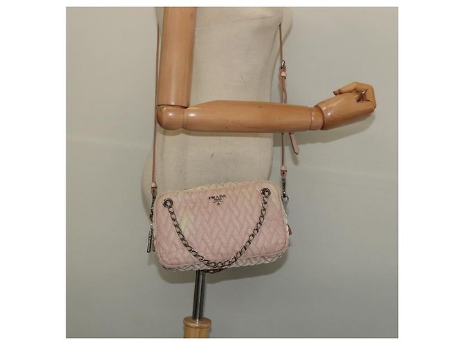 PRADA Bolsa de Ombro com Corrente Nylon 2em1 Rosa Prata Auth 129644 - vista 25