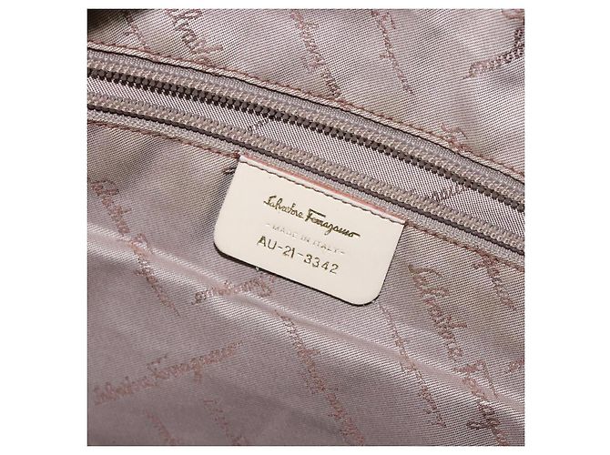 Borsa a Spalla Gancini Salvatore Ferragamo in Tela Beige Oro Auth 133373 - vista 12