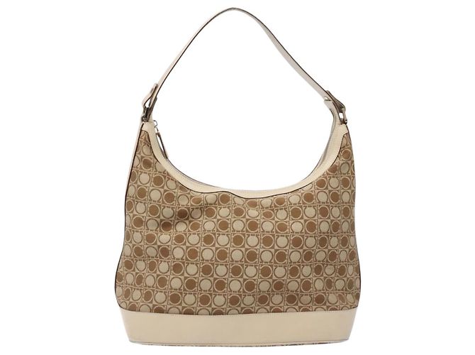 Borsa a Spalla Gancini Salvatore Ferragamo in Tela Beige Oro Auth 133373 - vista 13