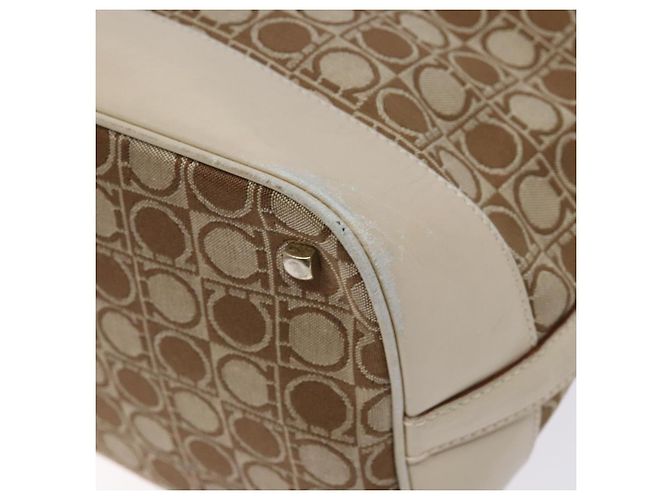 Borsa a Spalla Gancini Salvatore Ferragamo in Tela Beige Oro Auth 133373 - vista 15