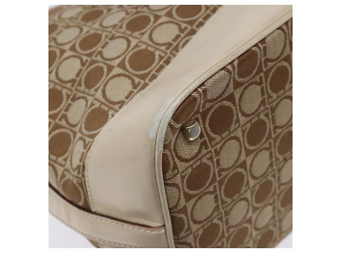 Borsa a Spalla Gancini Salvatore Ferragamo in Tela Beige Oro Auth 133373 - vista 16