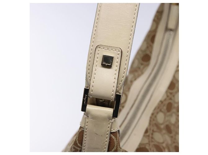 Borsa a Spalla Gancini Salvatore Ferragamo in Tela Beige Oro Auth 133373 - vista 17