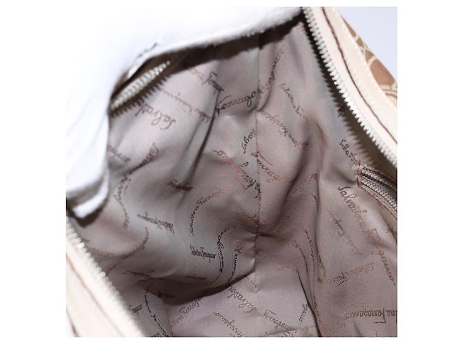 Borsa a Spalla Gancini Salvatore Ferragamo in Tela Beige Oro Auth 133373 - vista 19