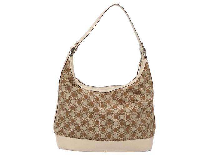 Borsa a Spalla Gancini Salvatore Ferragamo in Tela Beige Oro Auth 133373 - vista 2