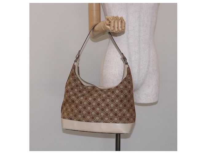 Borsa a Spalla Gancini Salvatore Ferragamo in Tela Beige Oro Auth 133373 - vista 22