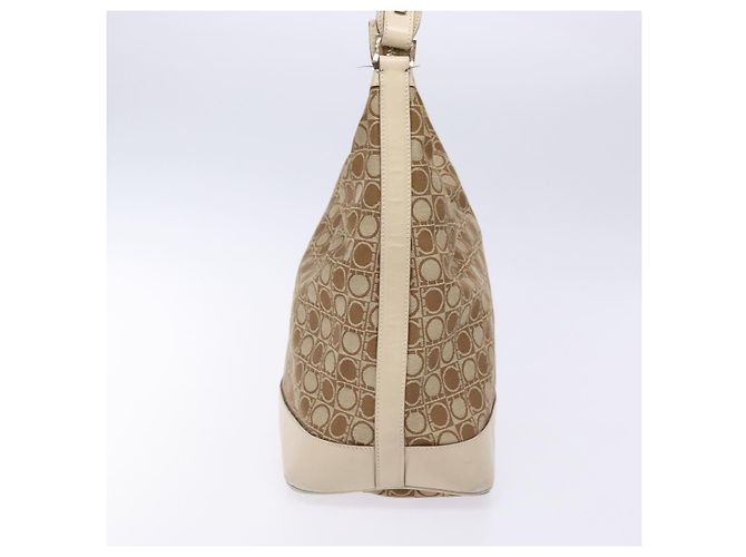 Borsa a Spalla Gancini Salvatore Ferragamo in Tela Beige Oro Auth 133373 - vista 4