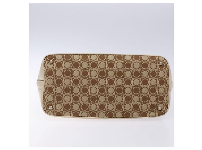Borsa a Spalla Gancini Salvatore Ferragamo in Tela Beige Oro Auth 133373 - vista 5