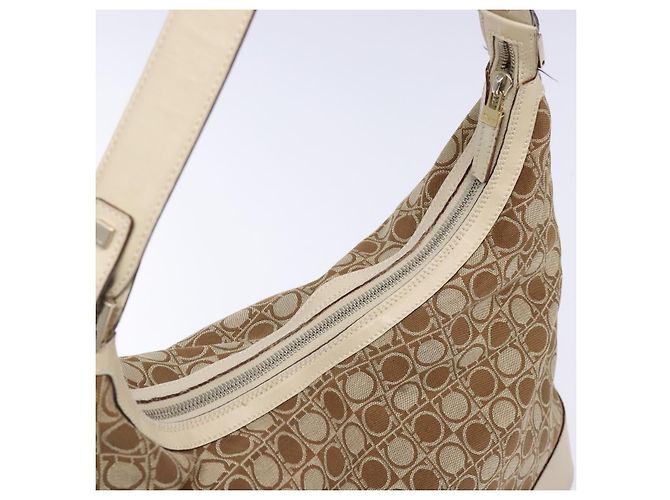 Borsa a Spalla Gancini Salvatore Ferragamo in Tela Beige Oro Auth 133373 - vista 6
