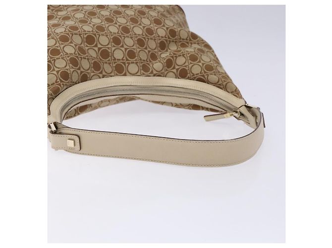 Borsa a Spalla Gancini Salvatore Ferragamo in Tela Beige Oro Auth 133373 - vista 7