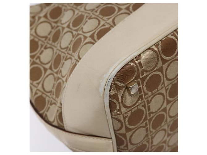Borsa a Spalla Gancini Salvatore Ferragamo in Tela Beige Oro Auth 133373 - vista 9