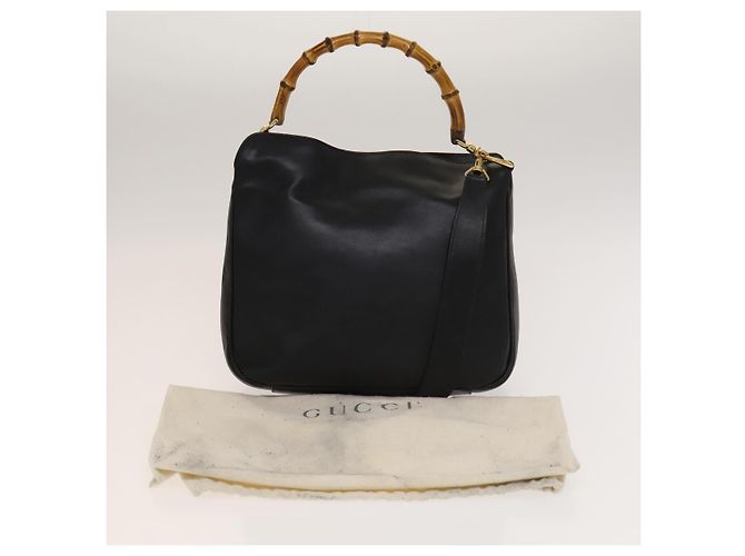 Borsa a mano in pelle Gucci Bamboo 2way Nera Oro 001 1638 Auth sw1242 Nero D'oro - vista 12