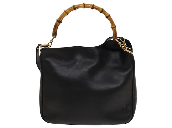 Borsa a mano in pelle Gucci Bamboo 2way Nera Oro 001 1638 Auth sw1242 Nero D'oro - vista 2