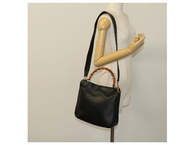 Borsa a mano in pelle Gucci Bamboo 2way Nera Oro 001 1638 Auth sw1242 Nero D'oro - vista 24