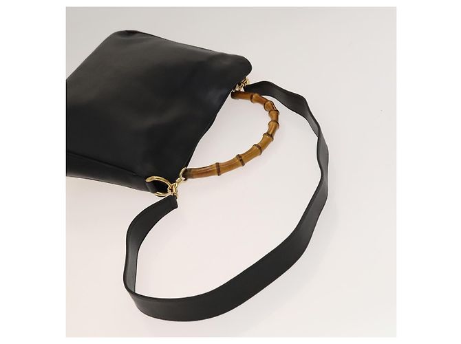 Borsa a mano in pelle Gucci Bamboo 2way Nera Oro 001 1638 Auth sw1242 Nero D'oro - vista 8