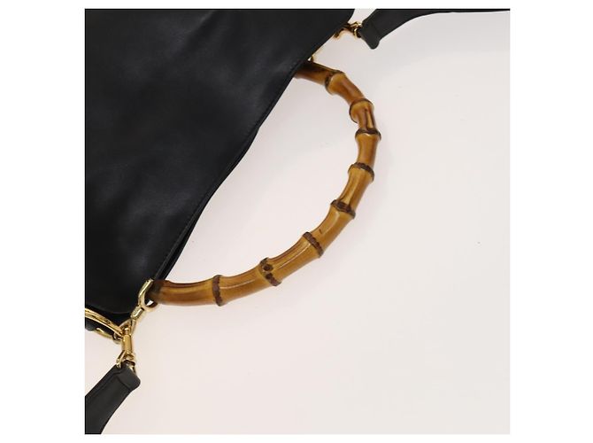 Borsa a mano in pelle Gucci Bamboo 2way Nera Oro 001 1638 Auth sw1242 Nero D'oro - vista 9