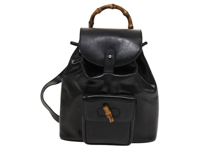Bamboo Sac à dos en bambou GUCCI Émail Noir Argent 003 2034 0030 Auth 135553 Argenté - vue 13