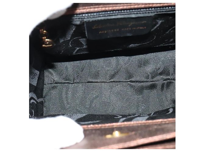 Borsa a mano in pelle Gancini 2 in 1 Salvatore Ferragamo marrone oro Auth BA4475 - vista 11