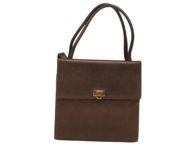Borsa a mano in pelle Gancini 2 in 1 Salvatore Ferragamo marrone oro Auth BA4475 - vista 13
