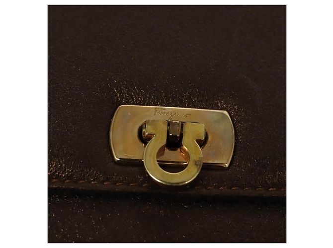 Borsa a mano in pelle Gancini 2 in 1 Salvatore Ferragamo marrone oro Auth BA4475 - vista 18