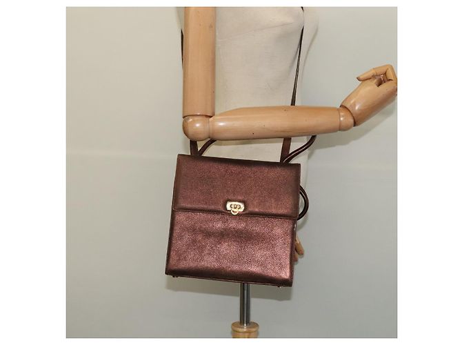 Borsa a mano in pelle Gancini 2 in 1 Salvatore Ferragamo marrone oro Auth BA4475 - vista 24