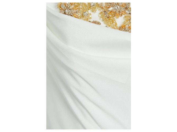 Marchesa Vestido de crepé blanco con adornos de cristal dorado - vista 2