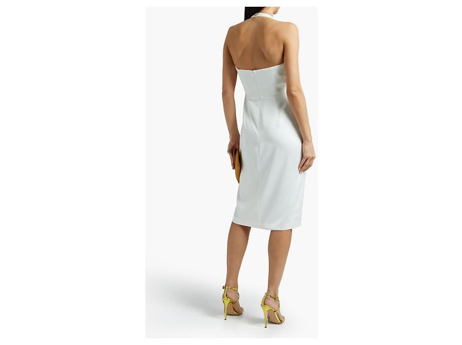 Marchesa Vestido de crepé blanco con adornos de cristal dorado - vista 4