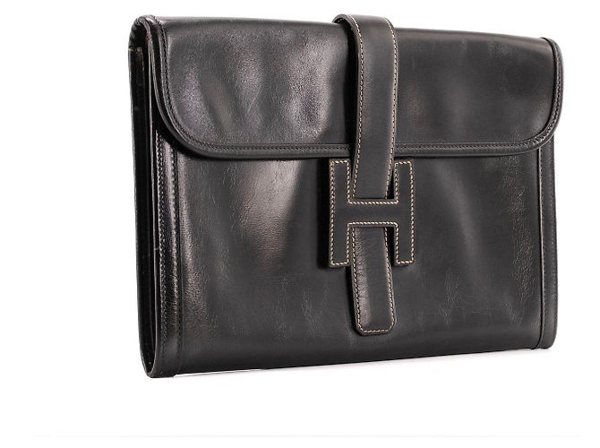 HERMÈS - Pochette Jige Hermès in pelle box nera Nero - vista 2