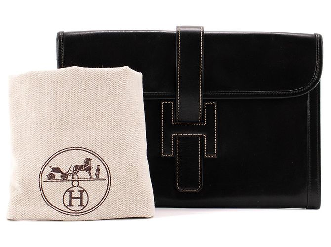 HERMÈS - Pochette Jige Hermès in pelle box nera Nero - vista 8