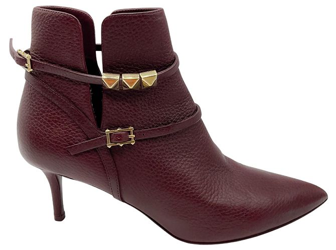 Valentino Bordeaux / Gold Rockstud genarbte Lederstiefel - Ansicht 2