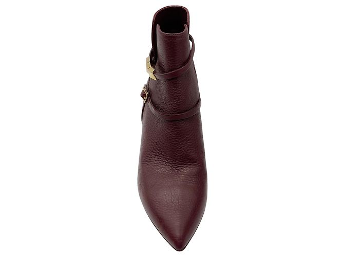 Valentino Bordeaux / Gold Rockstud genarbte Lederstiefel - Ansicht 4