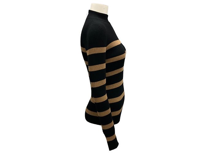 Schwarzer / Karamell gerippter Wollpullover Akris Punto - Ansicht 2