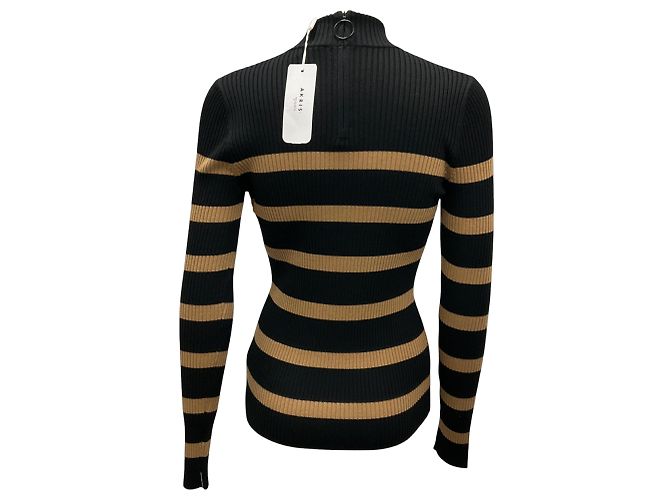 Schwarzer / Karamell gerippter Wollpullover Akris Punto - Ansicht 3