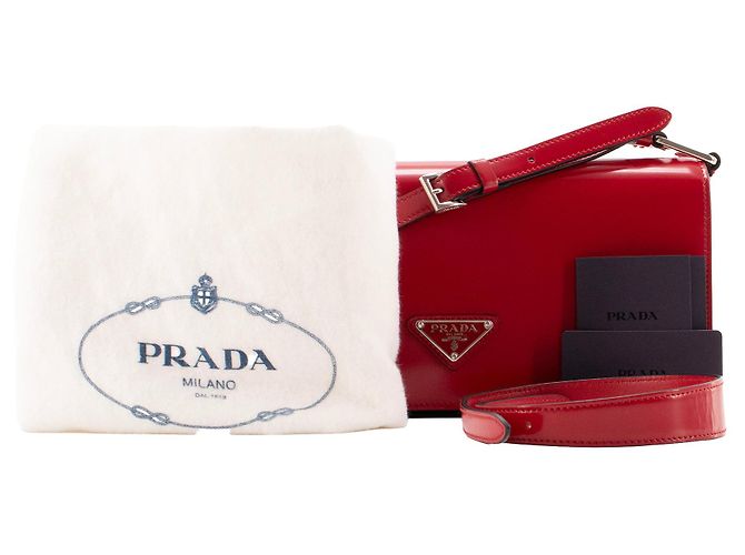 PRADA - Sac à bandoulière Spazzolato Prada en cuir lisse rouge - vista 10