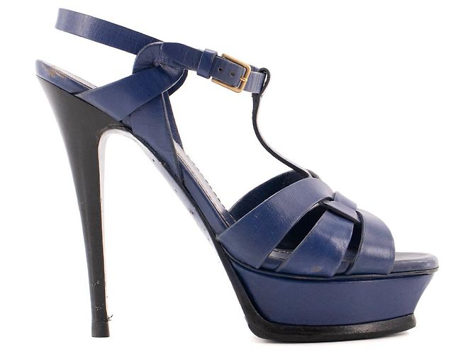 SAINT LAURENT - Sandali con piattaforma Tribute Saint Laurent in pelle blu navy (T38.5) - vista 2