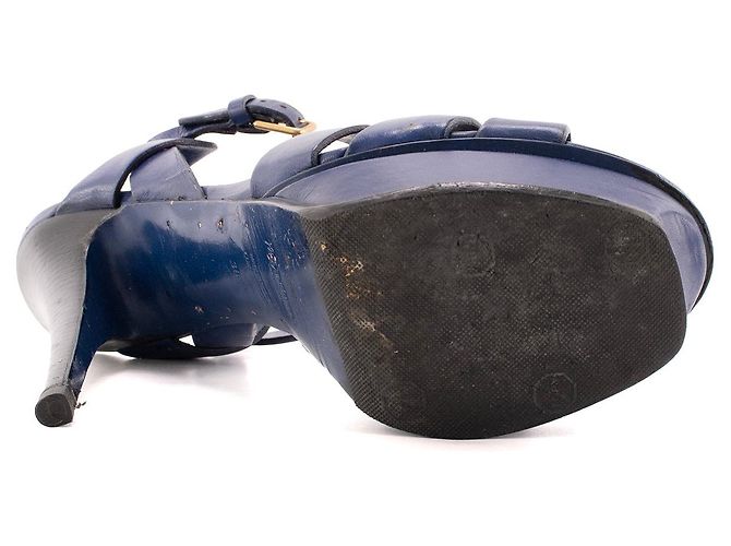 SAINT LAURENT - Sandali con piattaforma Tribute Saint Laurent in pelle blu navy (T38.5) - vista 3