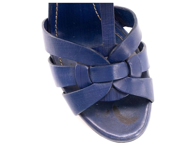 SAINT LAURENT - Sandali con piattaforma Tribute Saint Laurent in pelle blu navy (T38.5) - vista 4