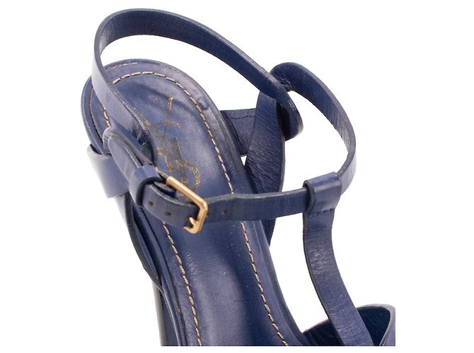 SAINT LAURENT - Sandali con piattaforma Tribute Saint Laurent in pelle blu navy (T38.5) - vista 5