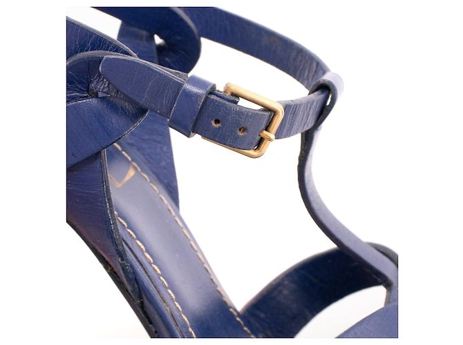 SAINT LAURENT - Sandali con piattaforma Tribute Saint Laurent in pelle blu navy (T38.5) - vista 6