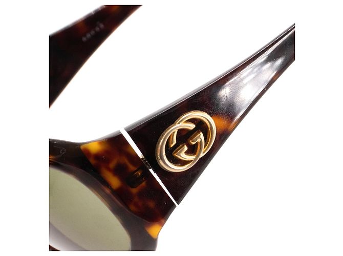 GUCCI - Lunettes de soleil Gucci en plastique écailles marron - vue 3