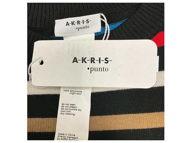 Akris Punto Black Multi Striped Wool Knit Pullover Sweater - view 4