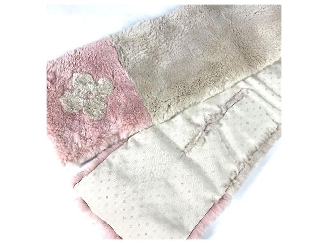 Sciarpa bicolore in pelliccia con logo Louis Vuitton Rosa Beige Giallo - vista 3
