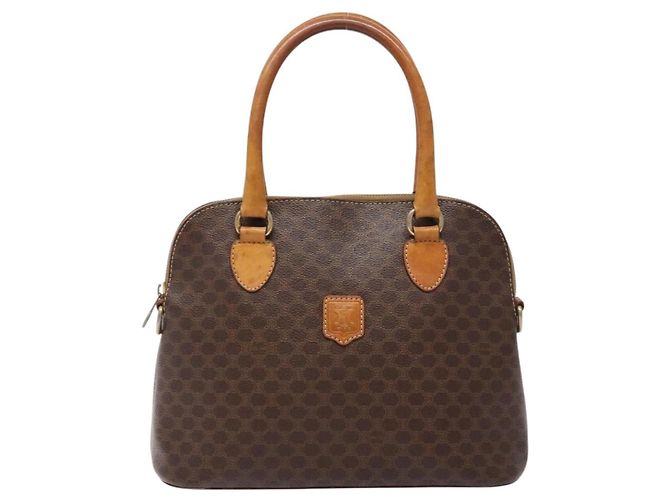Céline Borsa a mano in tela Macadam CELINE in pelle PVC marrone oro Auth BA4505 D'oro - vista 13