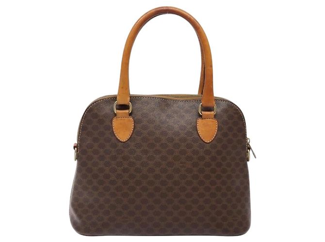 Céline Borsa a mano in tela Macadam CELINE in pelle PVC marrone oro Auth BA4505 D'oro - vista 2