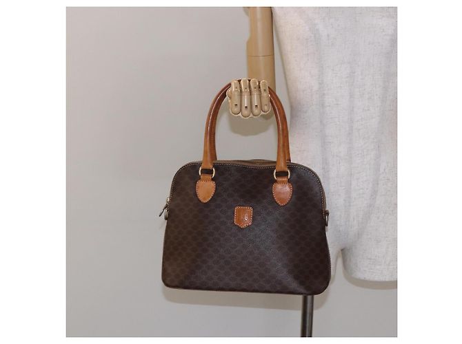 Céline Borsa a mano in tela Macadam CELINE in pelle PVC marrone oro Auth BA4505 D'oro - vista 23