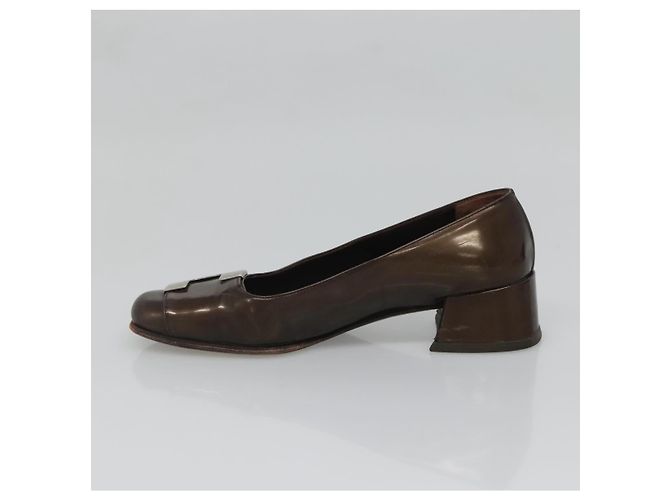 Zapatos PRADA de charol marrón Auth ti3272 Castaño - vista 4
