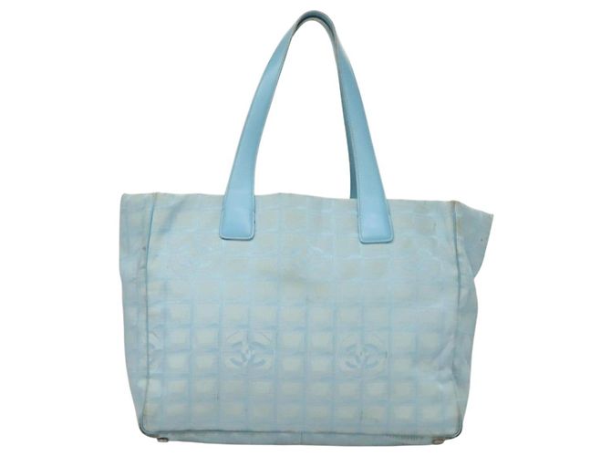 CHANEL Neue Reisetasche aus Nylon Hellblau Silber CC Auth 129655 - Ansicht 13